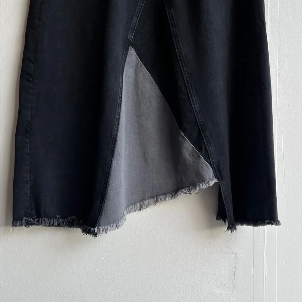 Free People Driftwood Katie Midi Maxi Skirt Denim Black Gray Frayed in Size 28